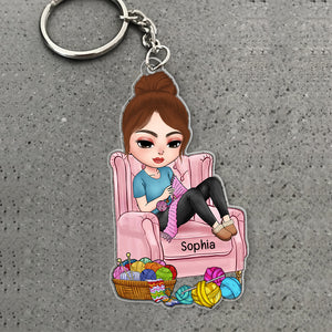 Crochet Girl Personalized Keychain, Gift For Crocheting Lovers - Keychains - GoDuckee