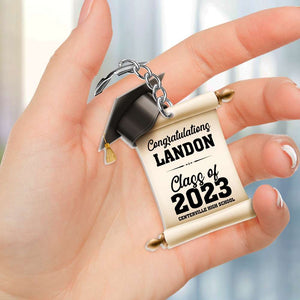 Class of 2023 Graduation Keychain Engraved Gold Key Ring with