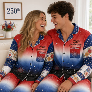 Red White & Blue Floral Pajamas Set, Personalized Gifts For Patriots 04QHLU020926