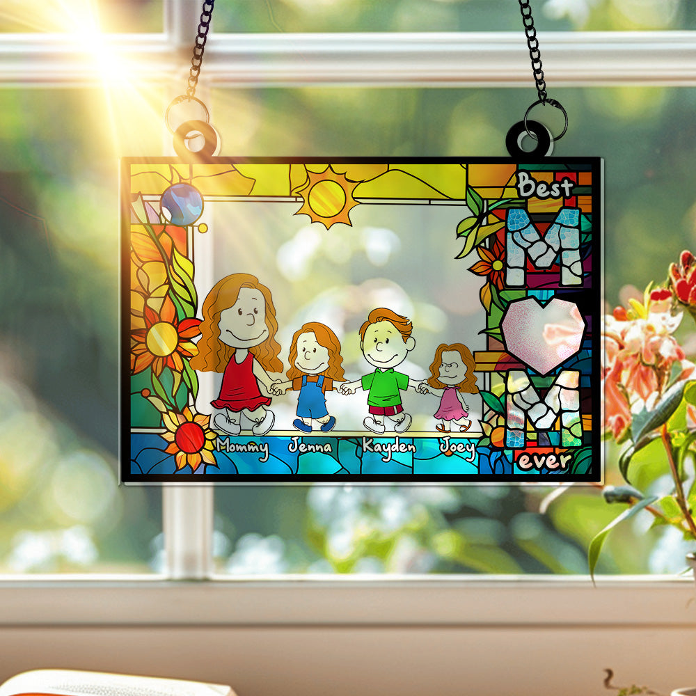 Personalized Gifts For Mom Suncatcher, Mom Holding Children's Hands Vibrant Flower Frame 02QHLU260225HH - Ornament - GoDuckee