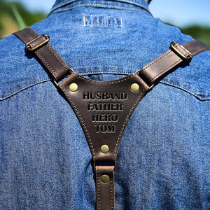 Personalized Gifts For Dad Leather Suspenders Father Husband Hero - Suspenders - GoDuckee