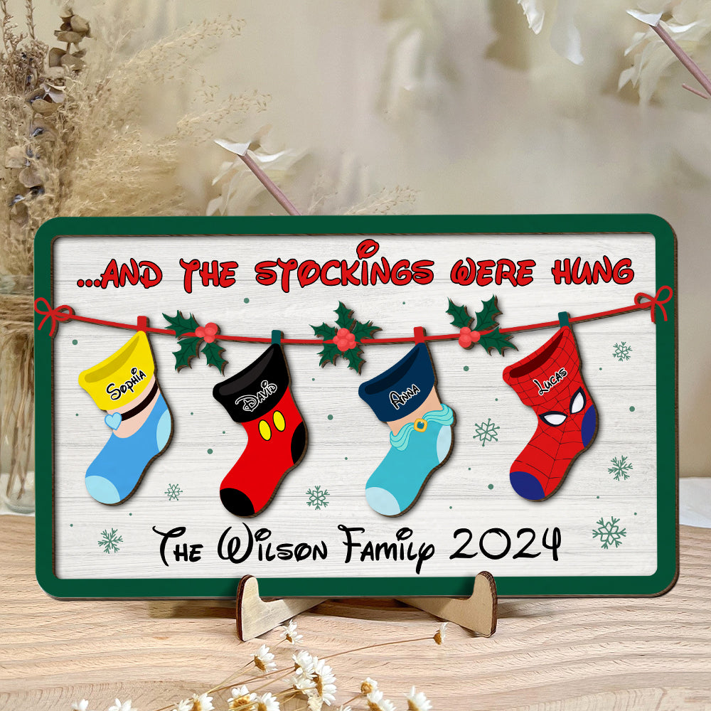 Personalized Gifts For Family Wood Sign, Cartoon Character Stockings Hung 03natn160824 - Wood Sign - GoDuckee