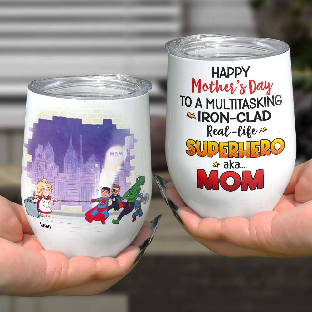 Multitasking Iron-Clad, Super Mom, Personalized Tumbler, Mother's Day Gift - Wine Tumbler - GoDuckee