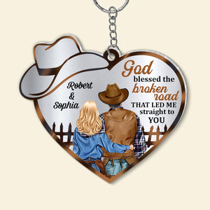 God Blessed The Broken Road That Led Me Straight To You-Gift For Him/ Gift For Her- Cowboy Couple-Personalized Keychain - Keychains - GoDuckee