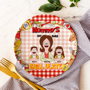 Personalized Gift For Mom Ceramic Round Plate, Mommy's Grill Plate 04XQLU220325HG - Ceramic Round Plate - GoDuckee