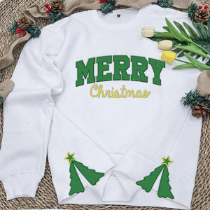 Merry Christmas Side Bow Embroidered Sweatshirt 10acqn011124 - Shirts - GoDuckee