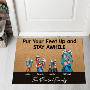 Put Your Feet Up And Stay Awhile, Gift For Family, Personalized Doormat, Sneakers Family Doormat 03QHHN131223TM - Doormat - GoDuckee