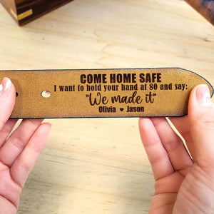 Personalized Gifts For Him Secret Message Men's Belt Come Home Safe - Belts - GoDuckee