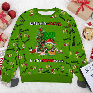 All I Need Is My Cats, Gift For Cat Lovers, Personalized Knitted Udly Sweaters, Green Monster Cats Christmas Shirt, Christmas Gift 03HUHN021023 - AOP Products - GoDuckee