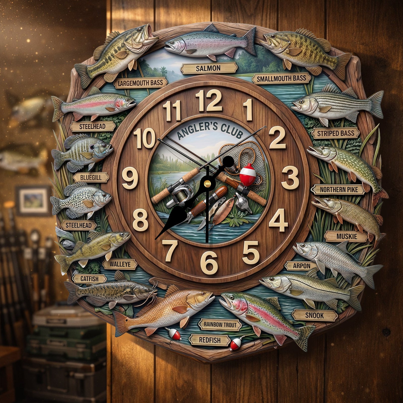 Fishing Lover Clock - Personalized Gifts For Fishing Lover Acrylic Hanging Wall Clock 01HULU250326 - Hanging Wall Clock - GoDuckee