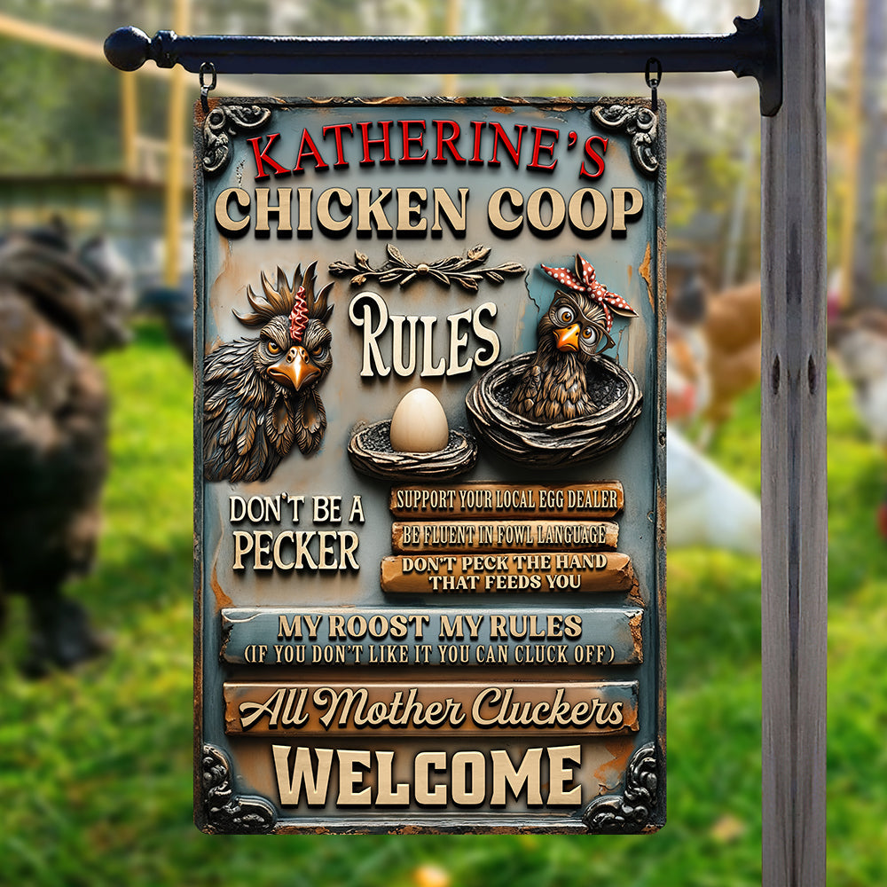 Fun Chicken Coop Rules - Metal Sign Personalized Gifts For Chicken Lovers 05QHQN100725 - Metal Signs - GoDuckee