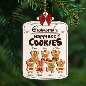 Grandma's Happiest Cookies, Personalized 01HTDT011123 Wood Ornament, Christmas Gift For Family - Ornament - GoDuckee