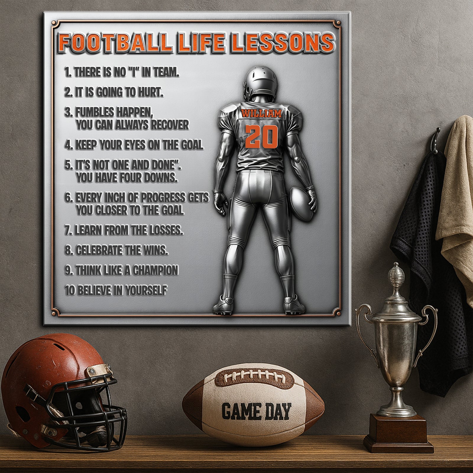 Football Life Lessons Metal Sign – Personalized Gifts For Football Player 02ohlu190625 - Metal Signs - GoDuckee