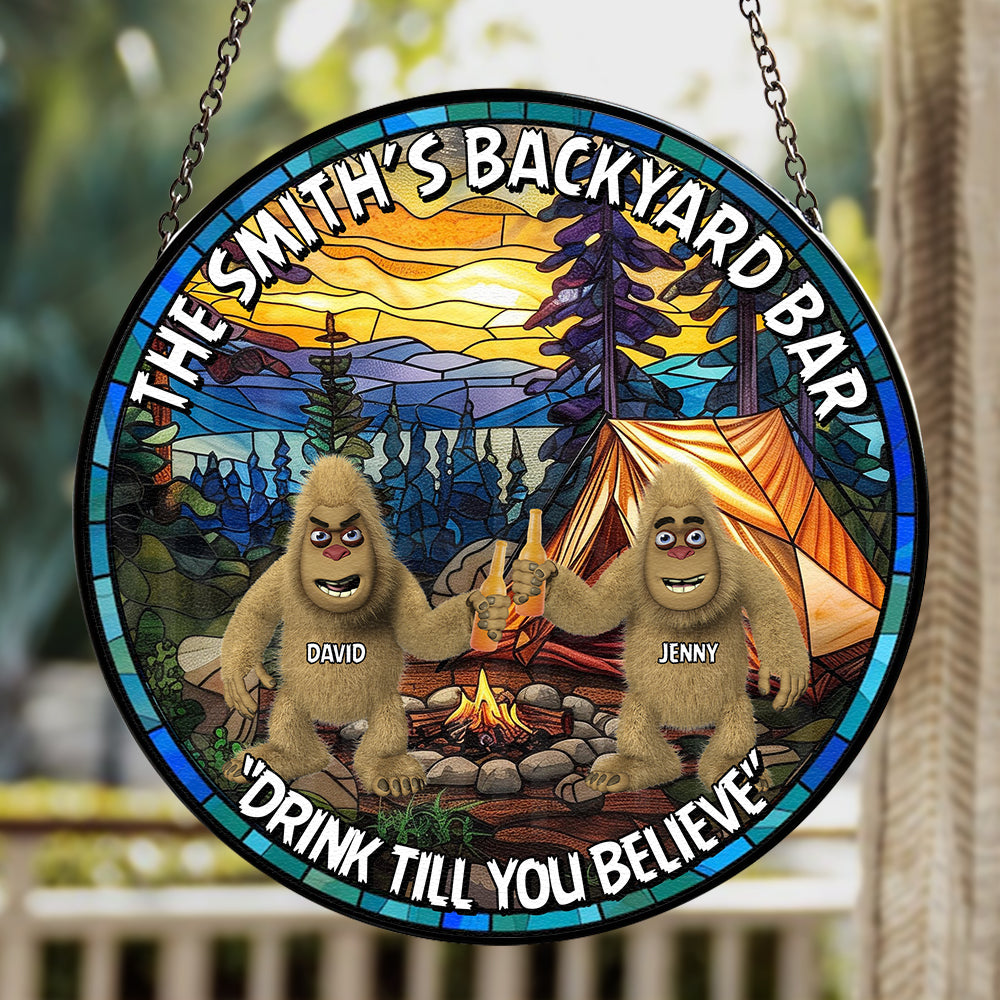 Personalized Gifts For Bigfoot Seeker Stained Glass Suncatcher Ornament 01qhtn160924 Backyard Bar Drink Till You Believe - Ornament - GoDuckee