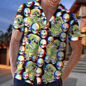 Gift For Alien Fans, Personalized Hawaiian Shirt, Glitch Alien Image Upload Hawaiian Shirt - Hawaiian Shirts - GoDuckee
