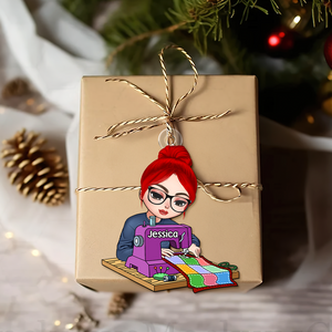 Personalized Gift For Sewing Lovers, Sitting Girl Sewing Ornament 02ACPU121124 - Ornament - GoDuckee