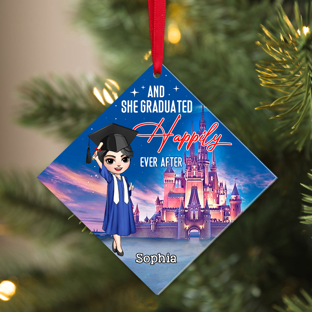 And She Graduated Happily Ever After, Personalized 05OHTN300923 Acrylic Ornament, Christmas Gift For Graduates - Ornament - GoDuckee