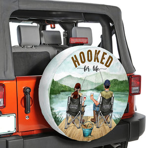 Hooked For Life - Personalized Couple Tire Cover Gift For Couple Fishing Lovers - Tire Cover - GoDuckee