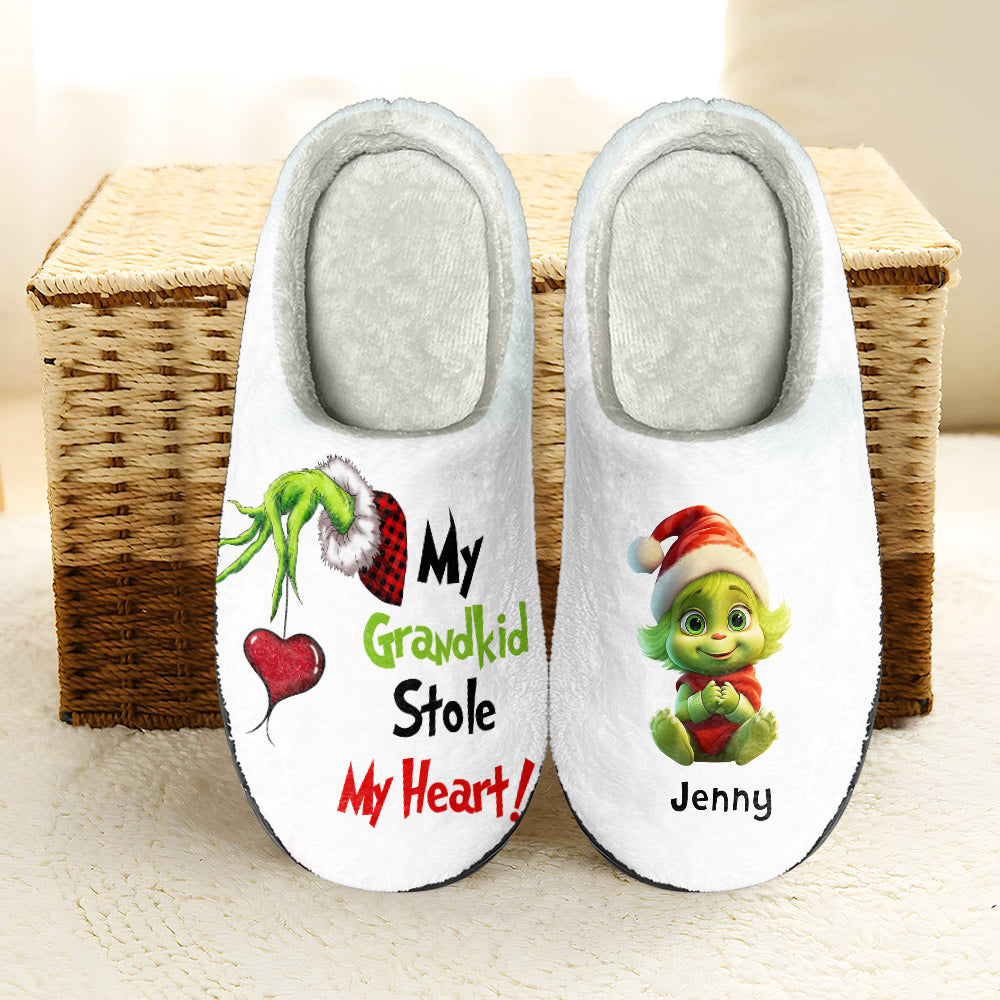 My Grandkids Stole My Heart, Gift For Family, Personalized Home Slippers, Green Kids Slippers, Christmas Gift 02HTHN141023 - Shoes - GoDuckee