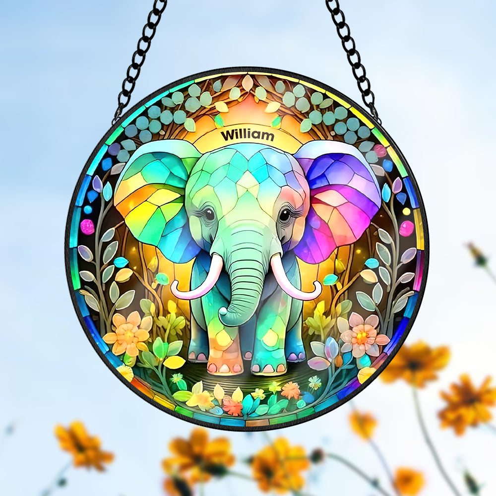 Personalized Rainbow Elephant Stained Glass Suncatcher Ornament 23acqn240824 - Ornament - GoDuckee