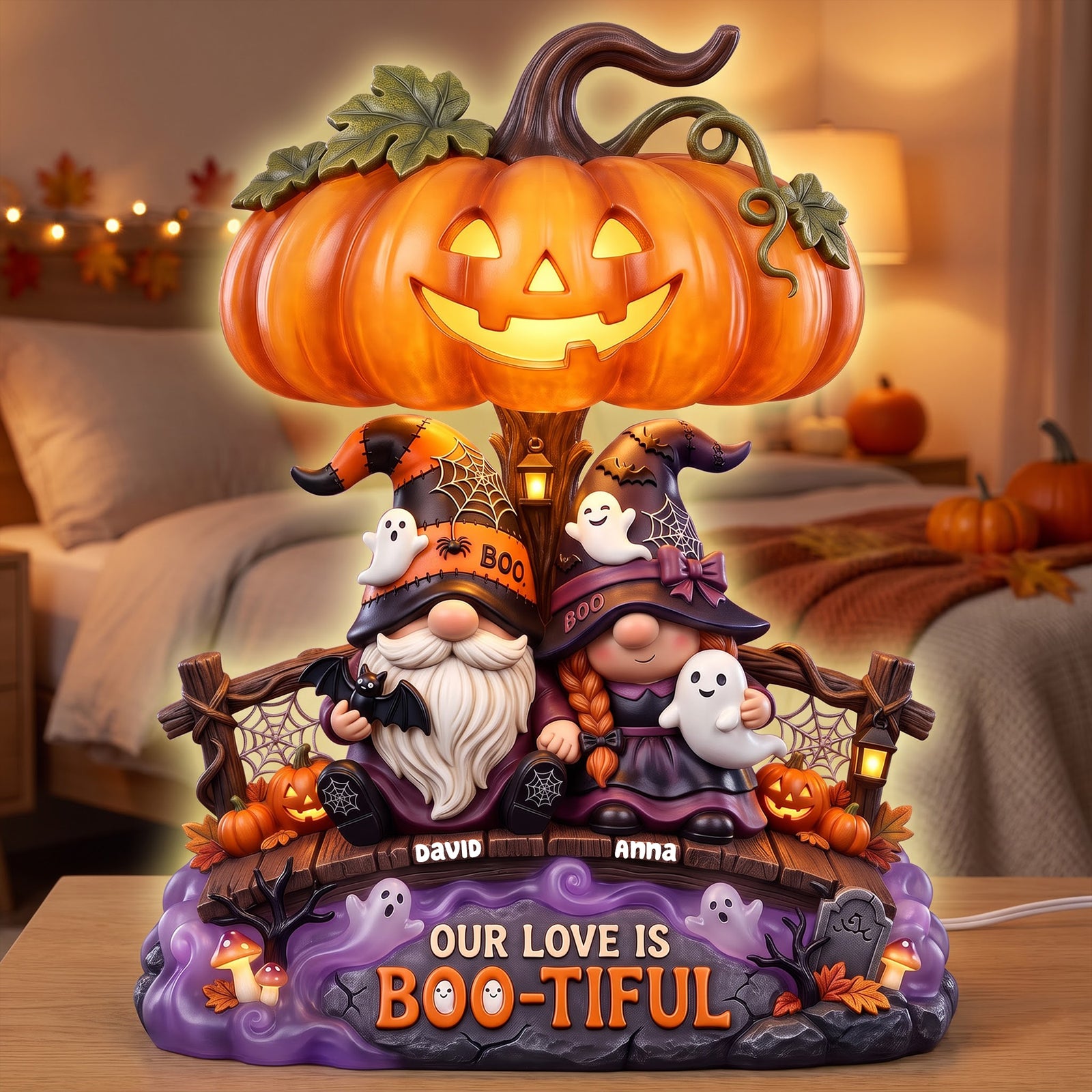 Our Love Is Boo-tiful Gnome Couple Acrylic Light Box - Personalized Gifts 03toqn300726 - Light Box - GoDuckee