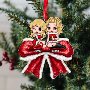 Personalized Gift For Besties, Christmas Besties Coquette Bow Acrylic Ornament 02NAPU180924HH - Ornament - GoDuckee