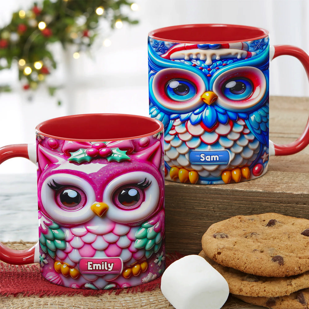 Personalized Gifts For Owl Lovers, Accent Mug 3D Christmas Owl 01HUMH190824 - Coffee Mug - GoDuckee