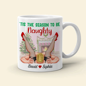 Tis' The Season To Be Naughty Personalized Couple Coffee Mug, Christmas Gift - Coffee Mug - GoDuckee