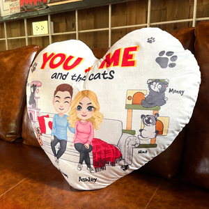 You & Me And The Cats, Gift For Cat Lover, Personalized Pillow, Cat Lover Couple Pillow - Pillow - GoDuckee