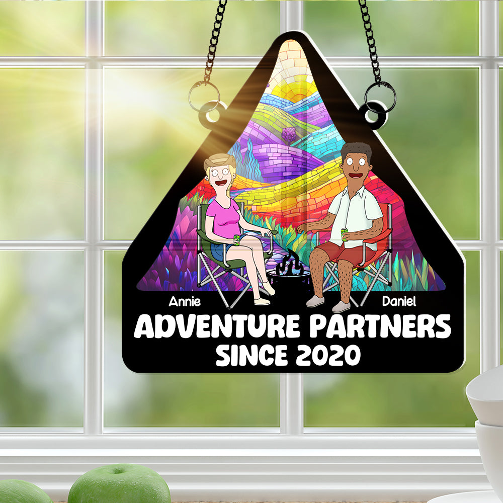 Personalized Anniversary Gifts For Travel Couple Window Hanging Suncatcher Adventure Partners 01KALU120225PA - Ornament - GoDuckee
