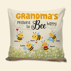 Grandma's Reasons To Bee Happy, Personalized Square Pillow, Cute Bee Family Square Pillow, Gifts For Grandma, Gifts For Birthday - Pillow - GoDuckee