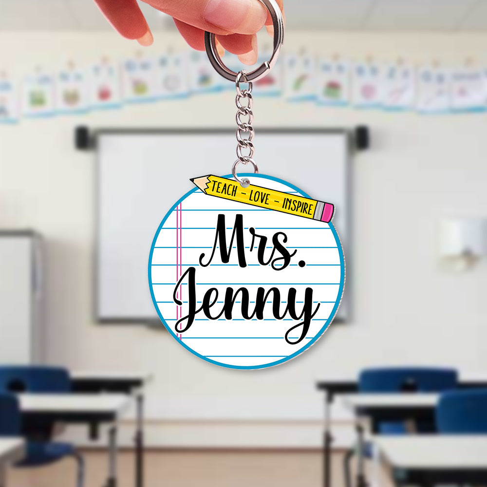 Pencil And Paper Personalized Circle Keychain Gift For Teacher - Keychains - GoDuckee