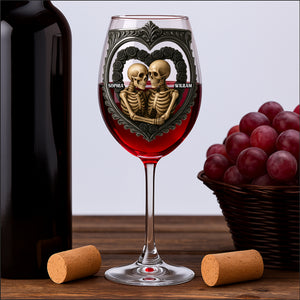 Skull Couple Wine Glass - Personalized Gifts For Couple 02OHDT300825 - Wine Glass - GoDuckee