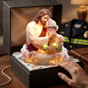 Custom Photo Firefighter In Jesus Arm Light Box- Personalized Keepsake To Remember Departed Firefighter 02qhlu100426 - Light Box - GoDuckee