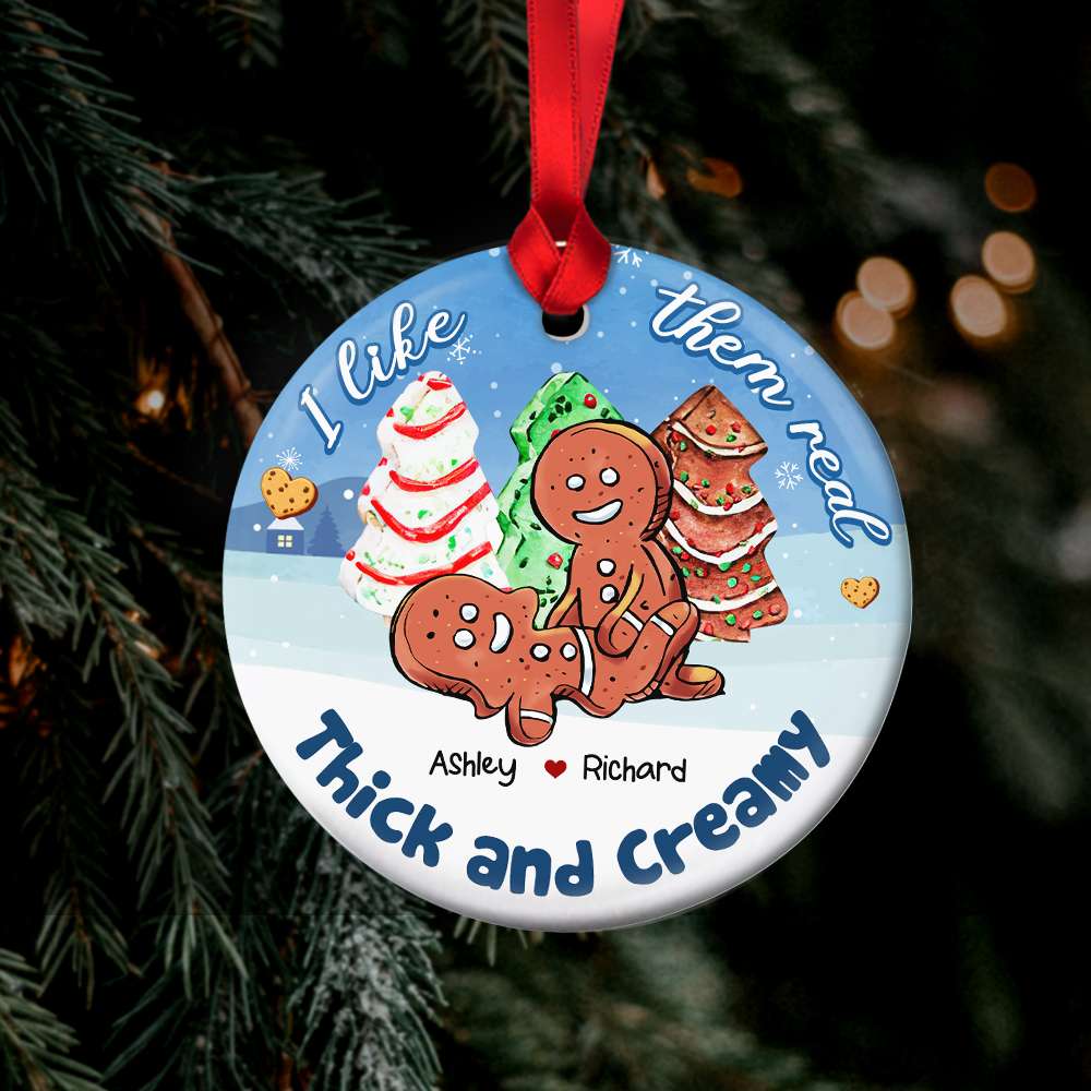Naughty Cookie Couple I Want Them Real Thick & Creamy Personalized Ceramic Ornament 04QHHN211123 - Ornament - GoDuckee
