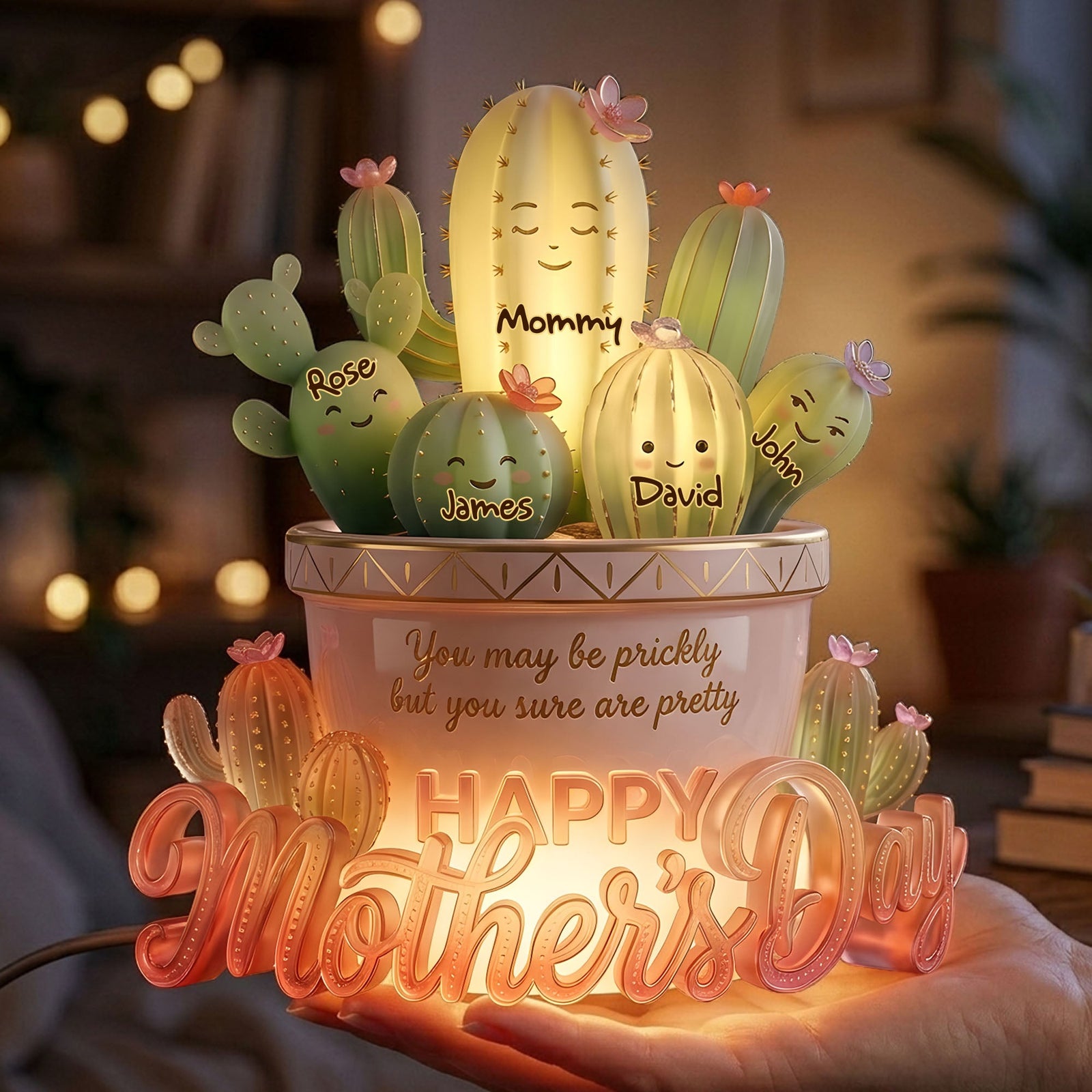 Cactus Mom And Kids Light Box -  Personalized Gifts For Mother's Day Acrylic Light Box 05PALU130426