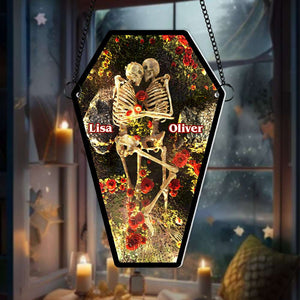 Personalized Gifts For Couple Halloween Suncatcher Ornament Skull Coffin Couple 03OHMH110924 - Ornament - GoDuckee