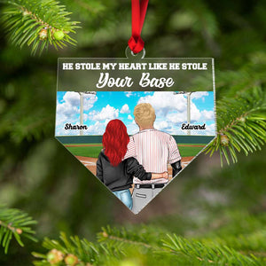 He Stole My Heart Like He Stole Your Base, Couple Gift, Personalized Acrylic Ornament, Baseball Couple Ornament, Christmas Gift - Ornament - GoDuckee