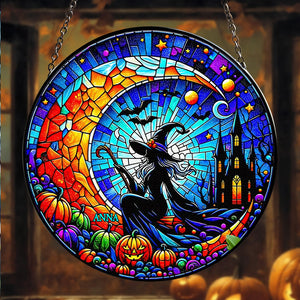 Personalized Gifts For Witch Lover Round Stained Glass Suncatcher Halloween 01XQTN270824 - Ornament - GoDuckee