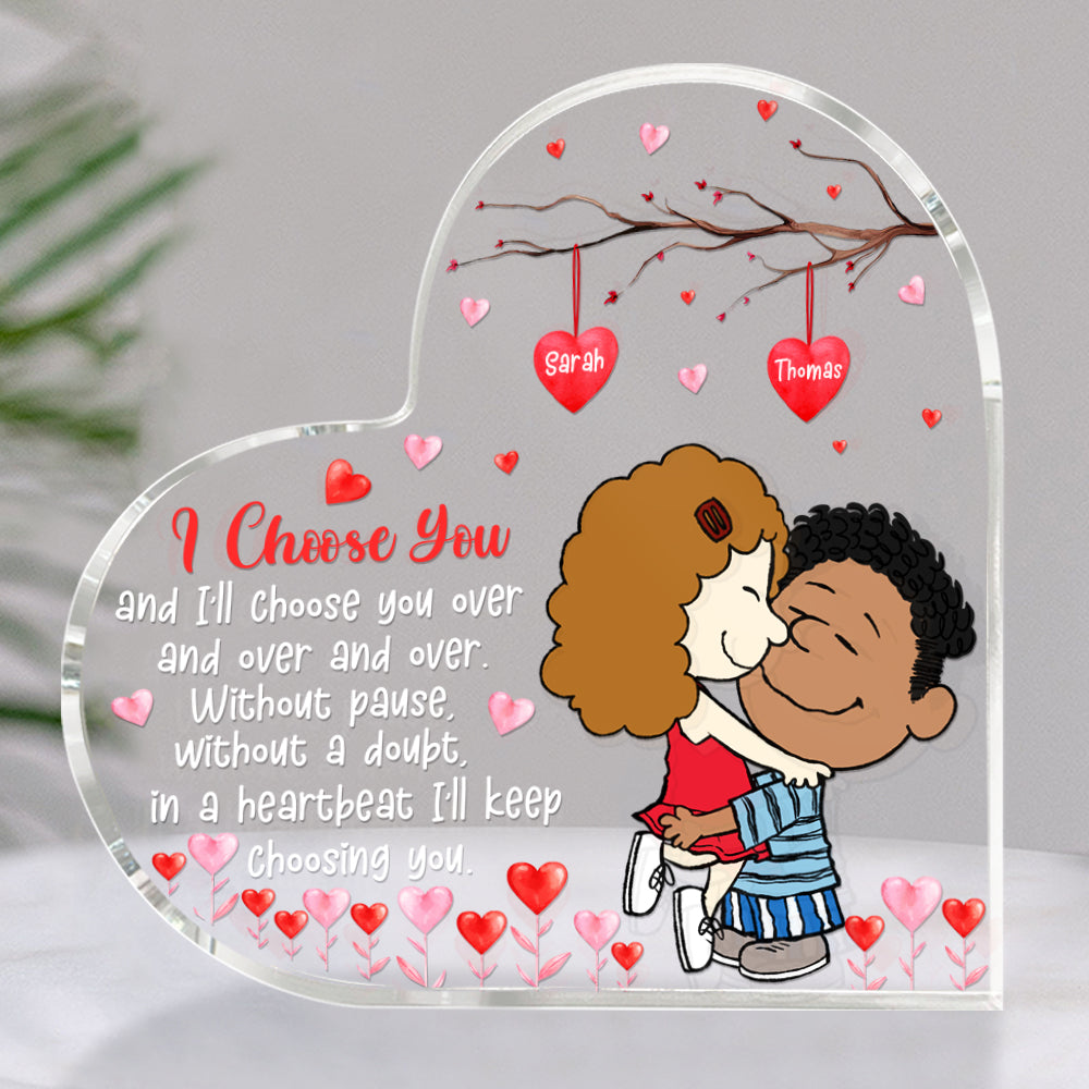 Personalized Gifts For Couple Love Cartoon Heart Shaped Acrylic Plaque Valentine 04XQQN061224HG - Shaped Plaques - GoDuckee