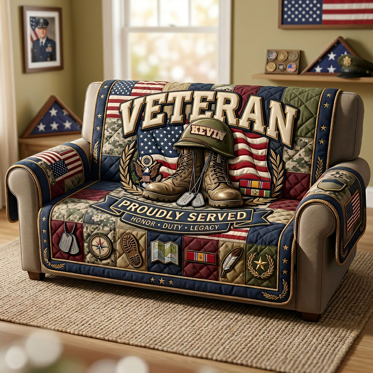 Proud Veteran Quilted Sofa Cover - Personalized Gifts For Veterans 03TYTA200626 - Sofa Cover - GoDuckee