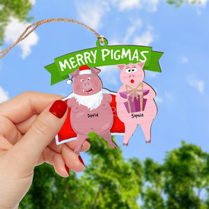 Personalized Gifts For Couple Wood Ornament 02ohqn021024 Funny Pig Couple - Ornament - GoDuckee