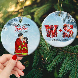 Personalized Gifts For Couple Ceramic Ornament Firefighter Couple 03OHMH171024TM - Ornament - GoDuckee