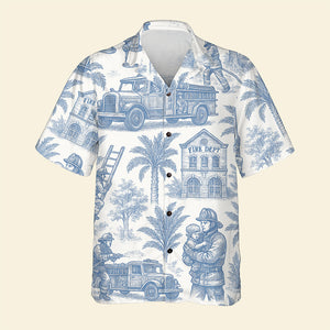 Firefighter Toile de Jouy Hawaiian Shirt - Gifts For Firefighters 04PGQN030725 - Hawaiian Shirts - GoDuckee