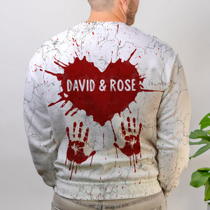 Till Your Unsolvable Murder Do Us Part, Personalized 3D AOP Shirt, Horror Couple Blood Spatter Shirt, Gift For Lover - AOP Products - GoDuckee