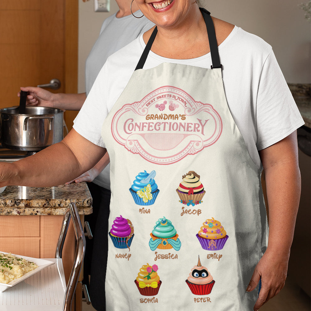 Personalized Gifts For Grandma & Mom Cupcakes Apron Best Sweets At Grandma's Confectionery 02QHPU150124QNPA Mother's Day Gifts - Aprons - GoDuckee