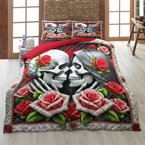 Personalized Gifts For Skull Couple Quilt Bedding Set 03OHTN100125 - Blanket - GoDuckee