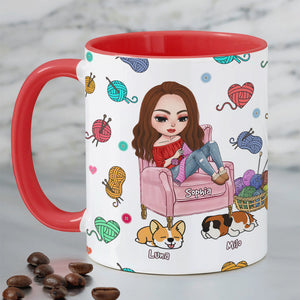 Personalized Gifts For Knitting Lover Accent Mug Women Sitting Knitting With Dog 04XQPU010824HH - Coffee Mug - GoDuckee