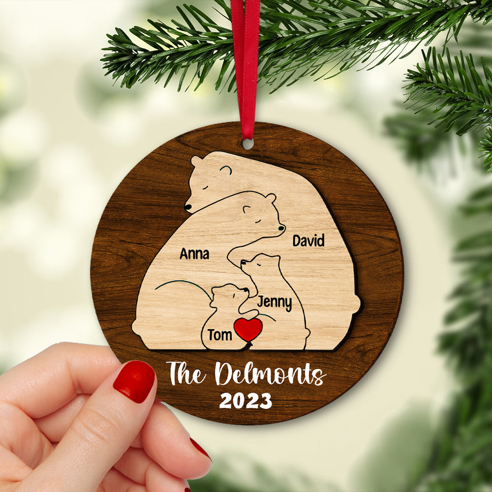 Bear Family Personalized Wood Ornaments