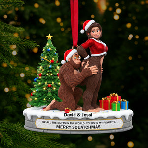 Playful Bigfoot Couple Ornament - Personalized Christmas Gift For Couples 01OHLU160925 - Ornament - GoDuckee